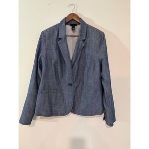 Lane Bryant Blue Denim Blazer Womens 16 Chambray Cotton Jacket Work Casual